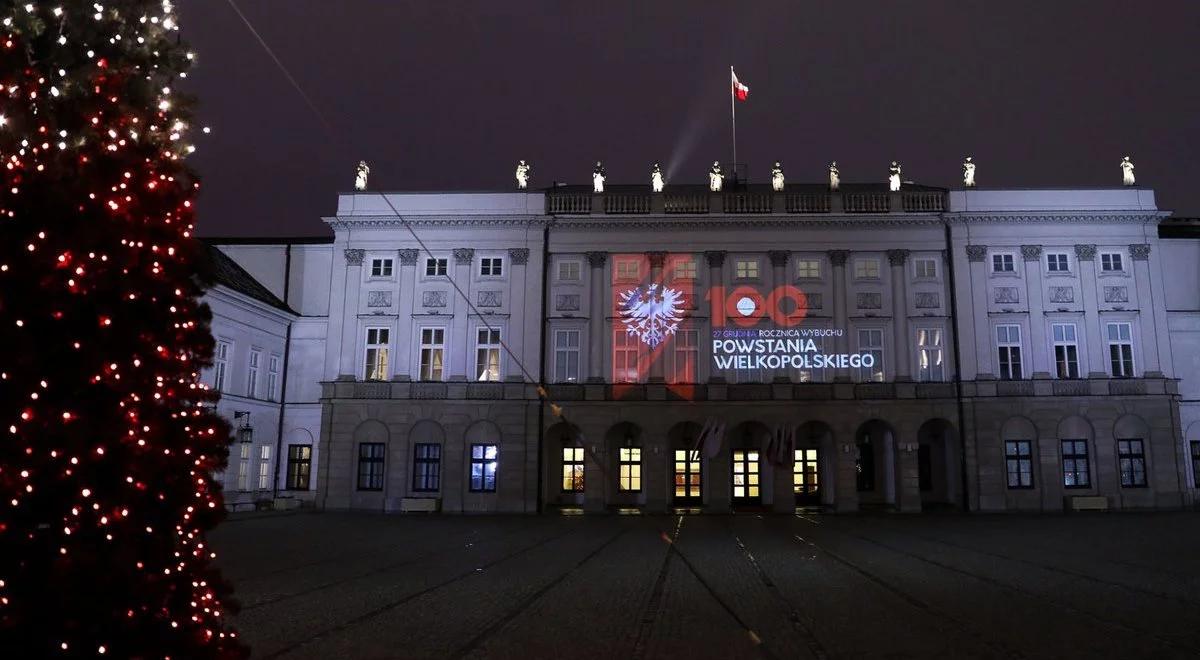 Iluminacja na Pałacu Prezydenckim w 100. rocznicę wybuchu Powstania Wielkopolskiego