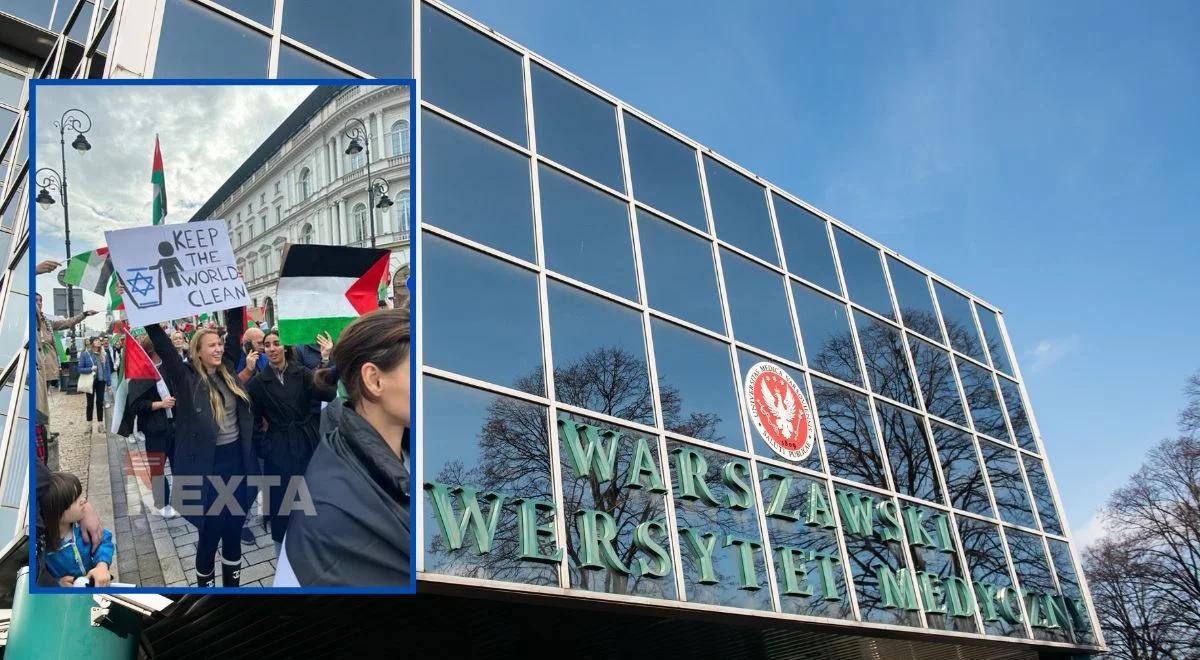 Antysemicki transparent na propalestyńskiej manifestacji w Warszawie. Jest stanowcza reakcja Uniwersytetu Medycznego