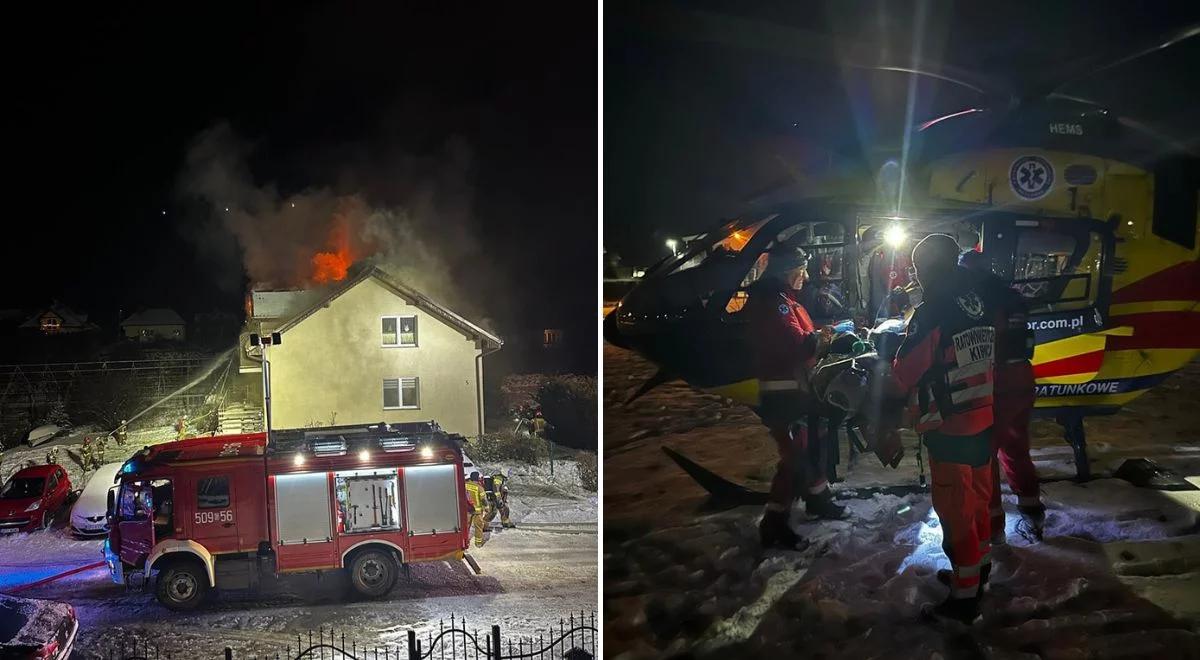 Groźny pożar niedaleko Gdyni. Ewakuowano 20 osób. Lądował śmigłowiec LPR