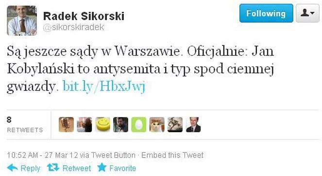 Sikorski o Kobylańskim: są jeszcze sądy w Warszawie