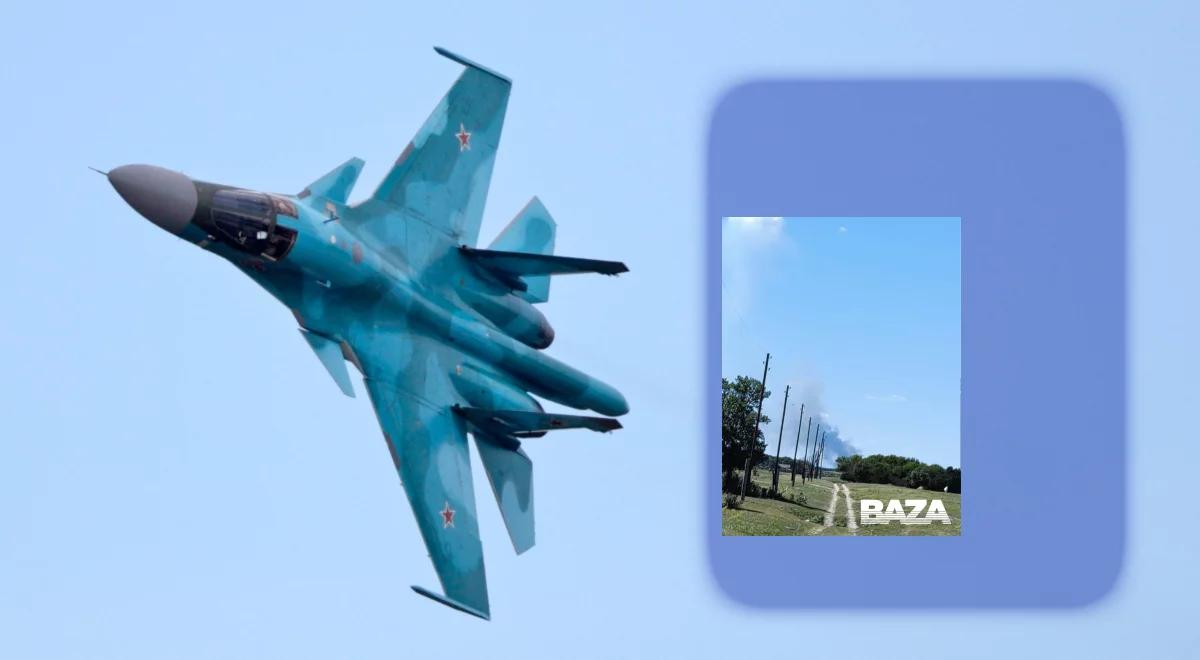 Pogorzelisko po rozbitym bombowcu Su-34.  Piloci tym razem się katapultowali