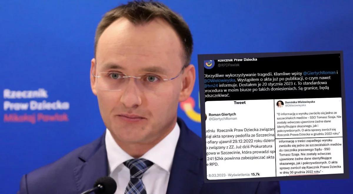 "Obrzydliwe wykorzystywanie tragedii". RPD odpowiada na wpisy Wielowieyskiej i Giertycha ws. pedofila