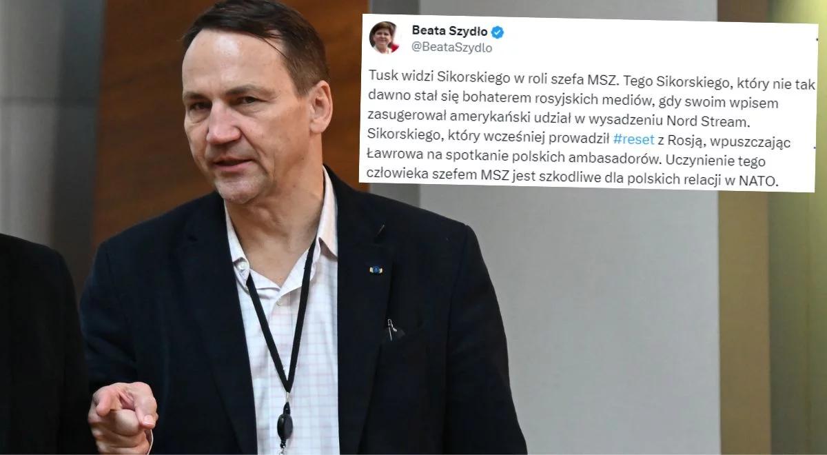 Sikorski kandydatem na szefa MSZ. Szydło przypomina historie z NS2 i Ławrowem. "To szkodliwe dla relacji w NATO"