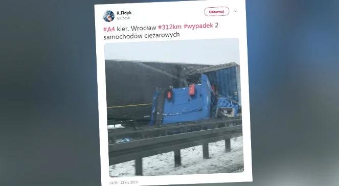 Na autostradzie A4 zderzyły się trzy ciężarówki. Kierowcy uwaga na utrudnienia