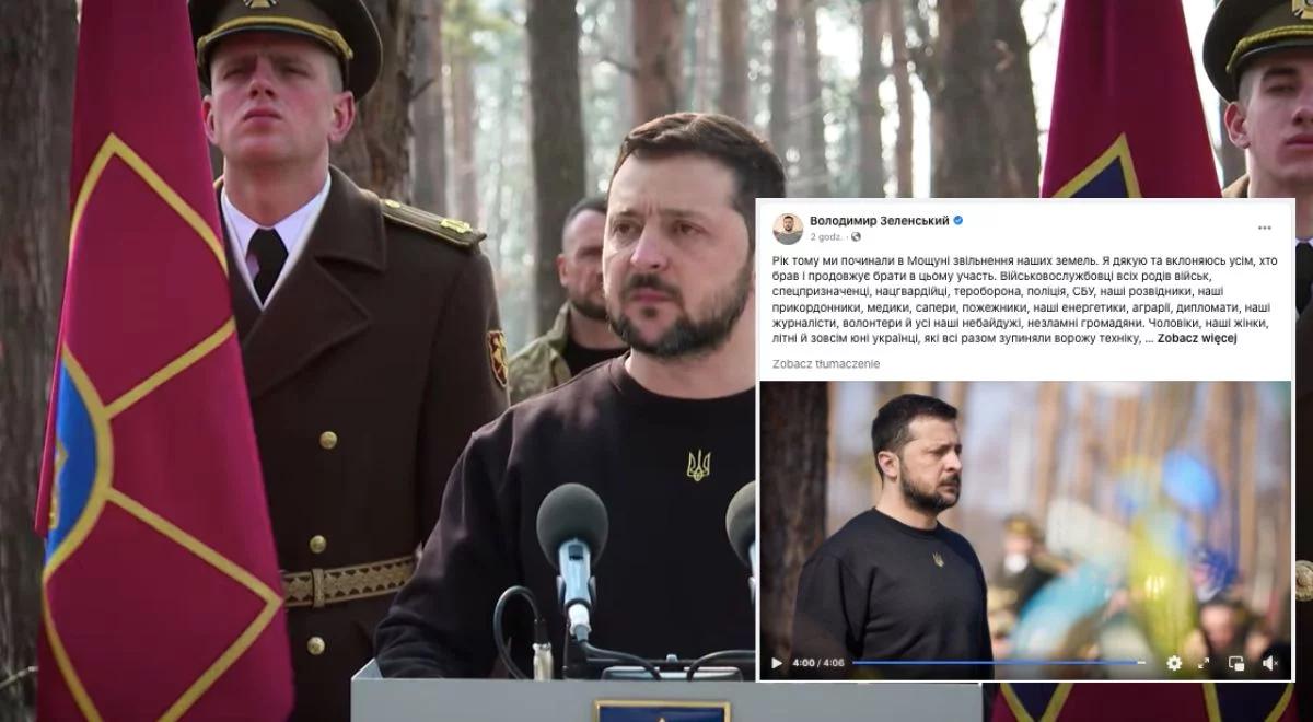 "Mała wieś pod Kijowem stała się jego wielką tarczą". Prezydent Ukrainy odwiedził Moszczunę