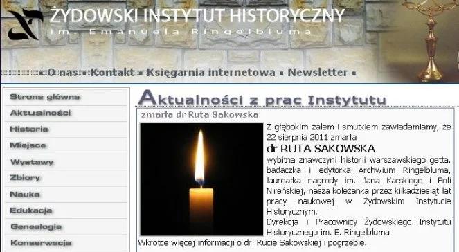 Zmarła Ruta Sakowska, znawczyni warszawskiego getta