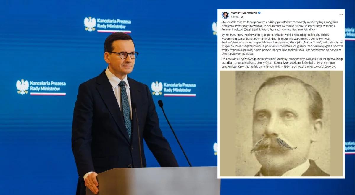 Premier Morawiecki pisze o "rodzinnym stosunku" do powstania styczniowego. Wspomina swojego przodka