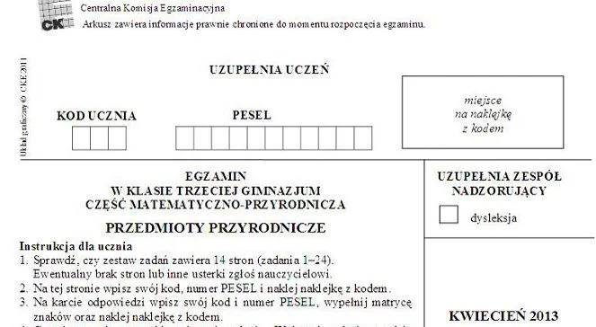 Egzamin gimnazjalny 2013. Część matematyczno-przyrodnicza. Przedmioty przyrodnicze - arkusze