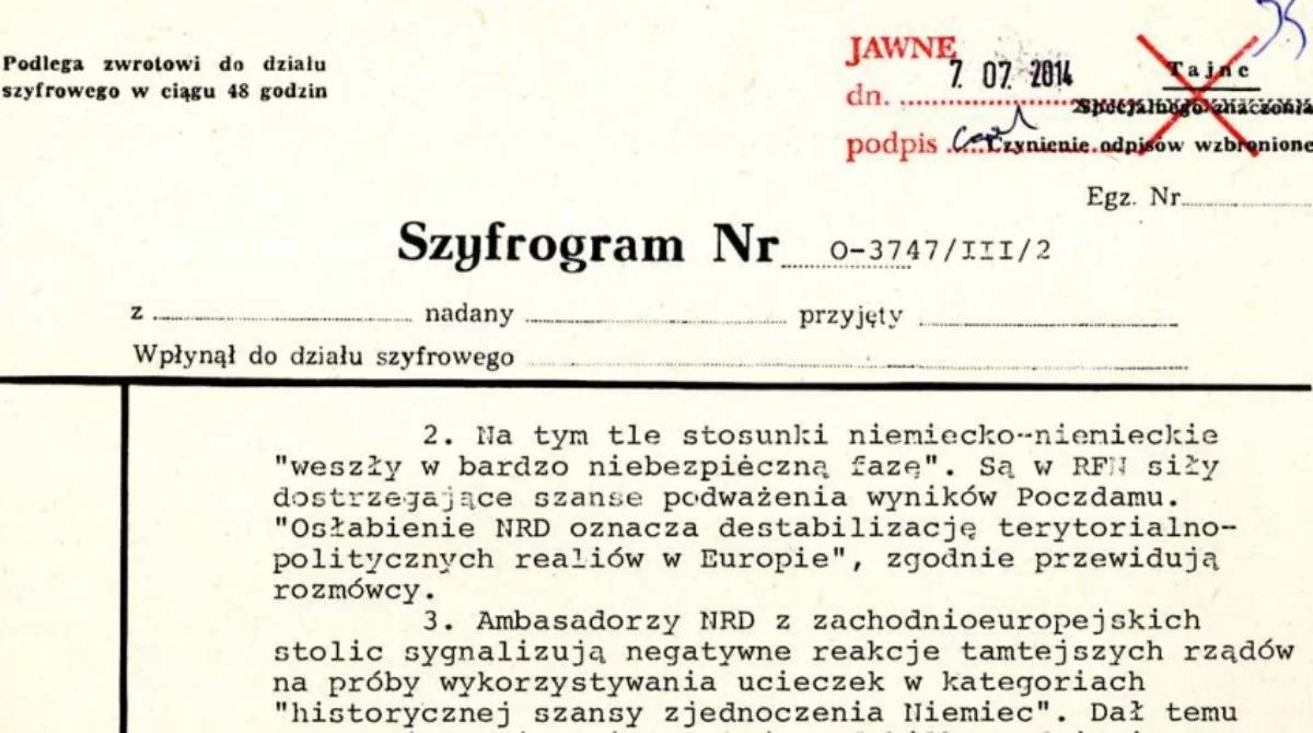 MSZ odtajnia dokumenty dyplomatyczne dotyczące zjednoczenia Niemiec 