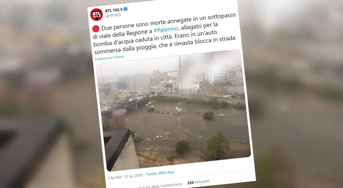 Ulewne deszcze w Palermo. Drogi zmieniły się w potoki, zginęły dwie osoby
