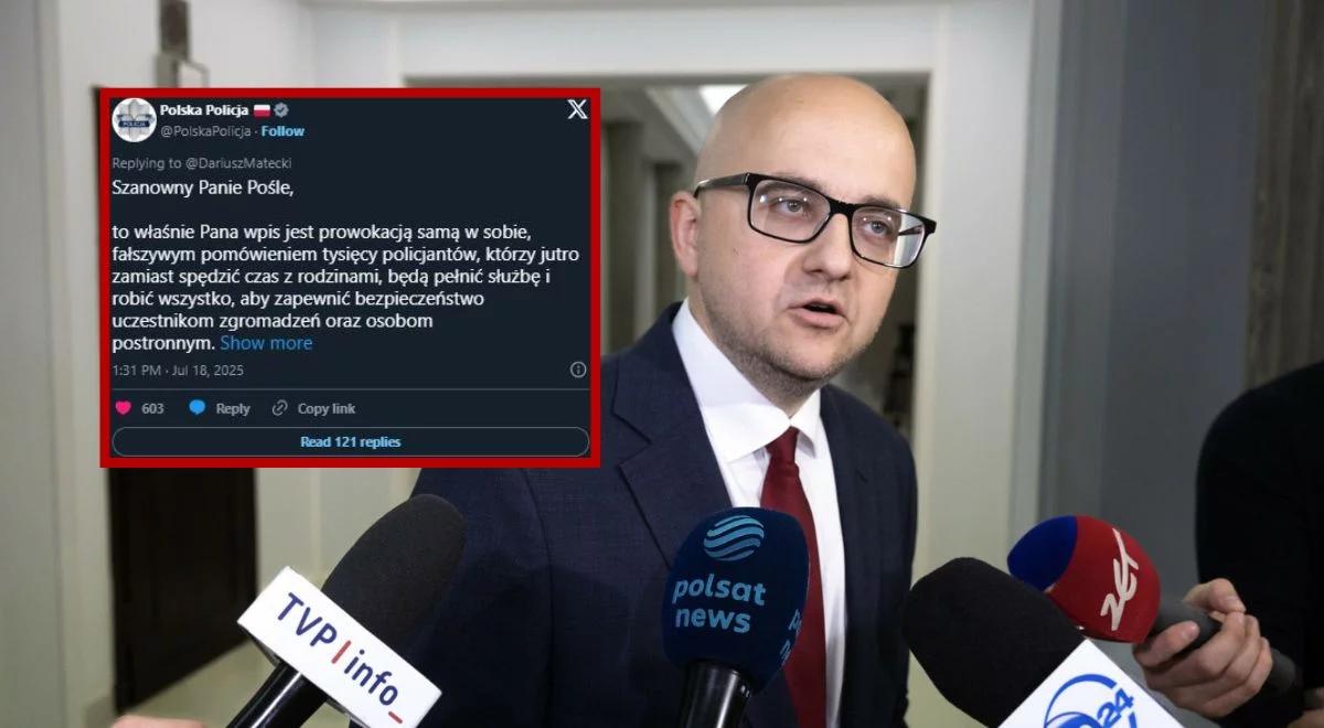 Policja odpowiada Mateckiemu. "Fałszywe pomówienie"