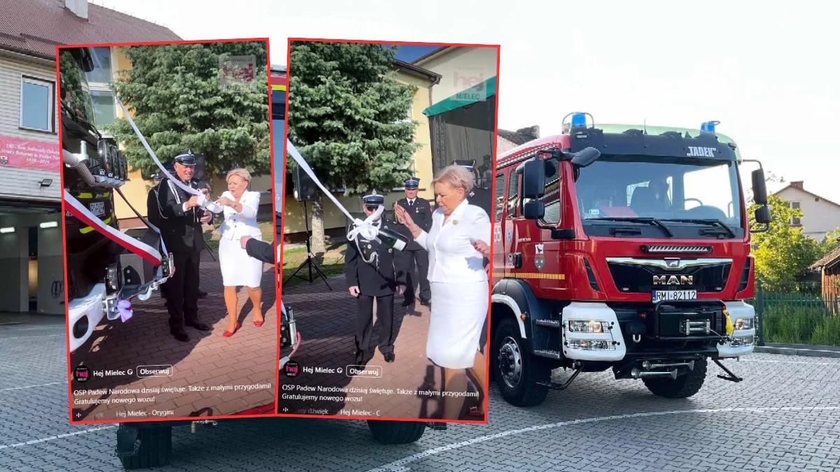 Pancerna butelka szampana. "Chrzest" wozu strażackiego hitem w sieci [WIDEO]