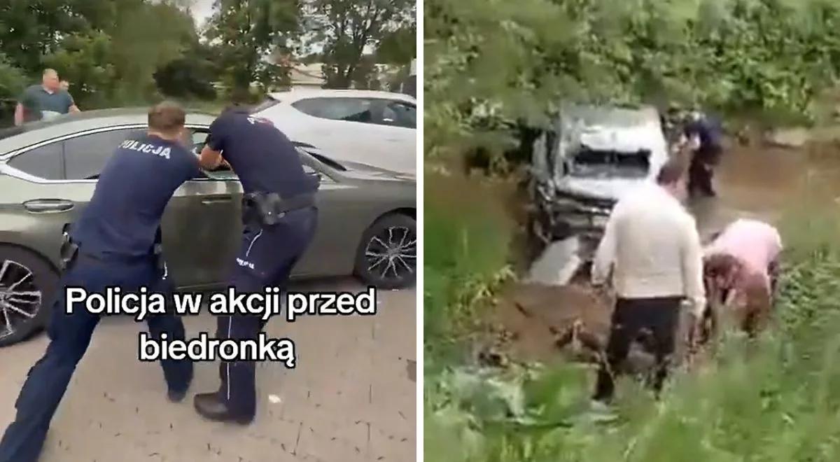Nowe nagranie strzelaniny pod Biedronką. Panika i wjazd do rzeki