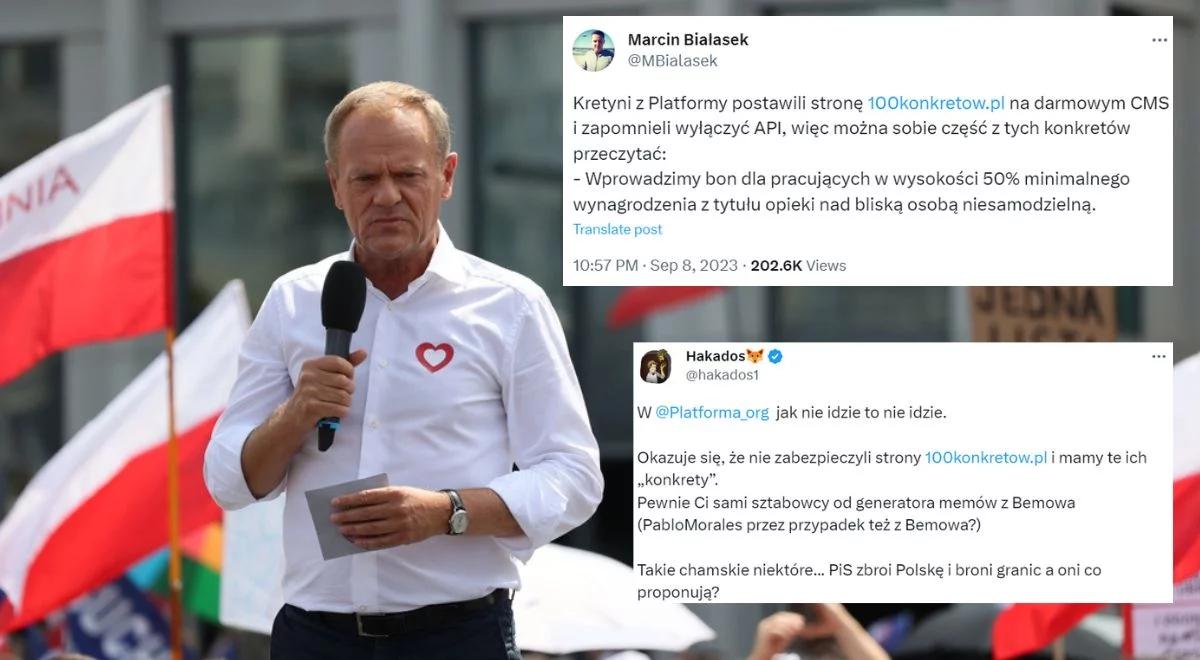 Kompromitacja PO, wyciekły postulaty z konwencji Tuska. "Nie zadbali o bezpieczeństwo strony 100konkretow.pl"