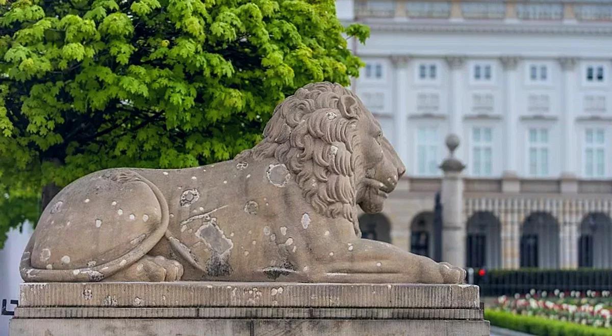 "Odzyskają dawny blask". Lwy strzegące wejścia do Pałacu Prezydenckiego poddane renowacji