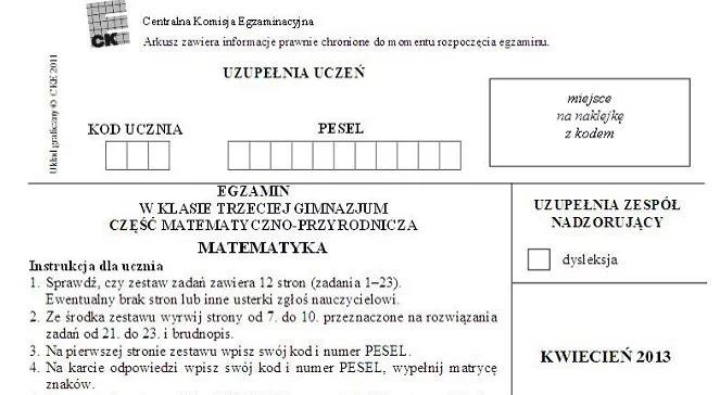 Egzamin gimnazjalny 2013. Część matematyczno-przyrodnicza. Matematyka - arkusze