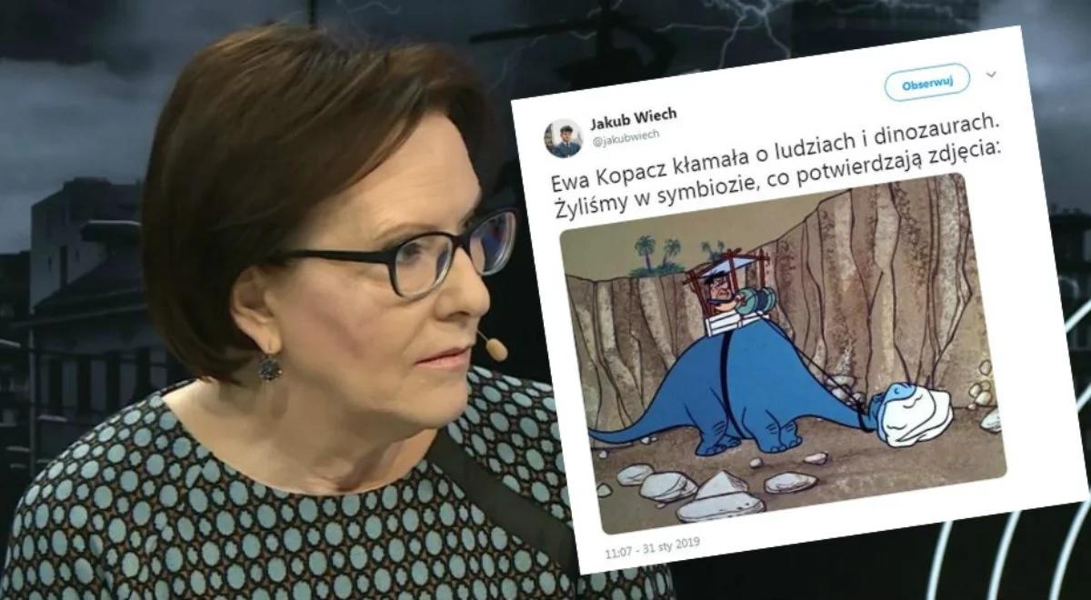 Ewa Kopacz twierdzi, że ludzie rzucali kamieniami w dinozaury. Jej słowa stały się hitem internetu