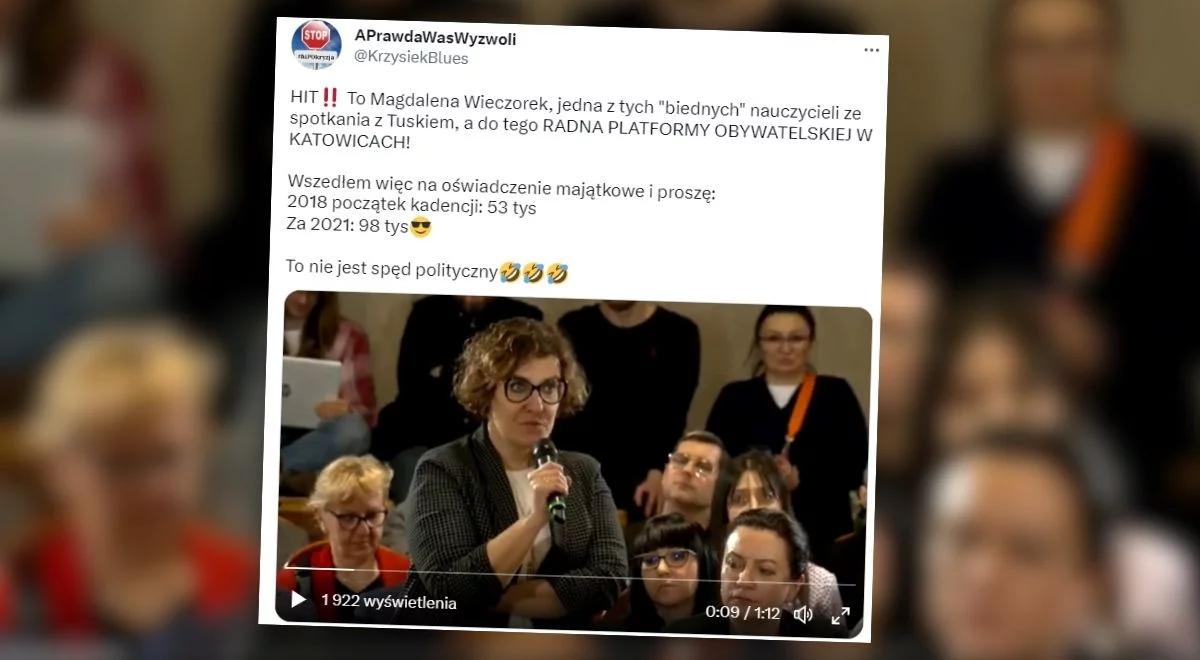 Nauczycielka narzekała na edukację podczas spotkania z Tuskiem. Okazało się, że to radna PO