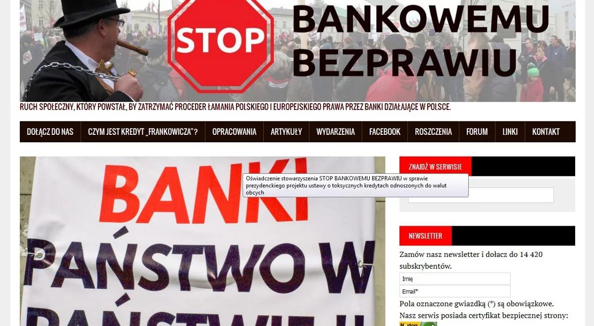 Stowarzyszenie Stop Bankowemu Bezprawiu apeluje do prezydenta o wycofanie projektu dot. frankowiczów