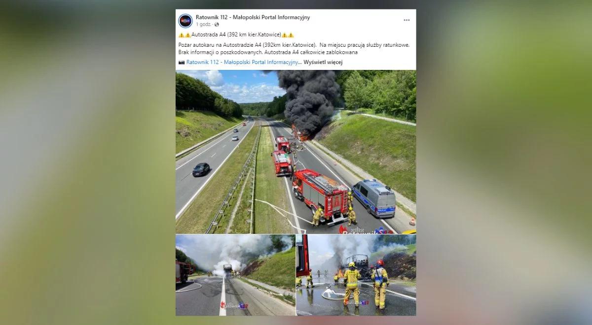 Chwile grozy na autostradzie A4. Autokar stanął w płomieniach