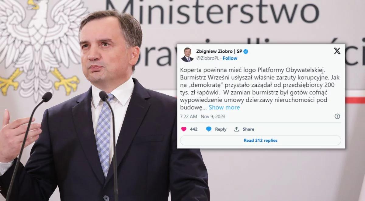 Minister Zbigniew Ziobro przedstawił kulisy zatrzymania burmistrza Wrześni. "Koperta powinna mieć logo PO"