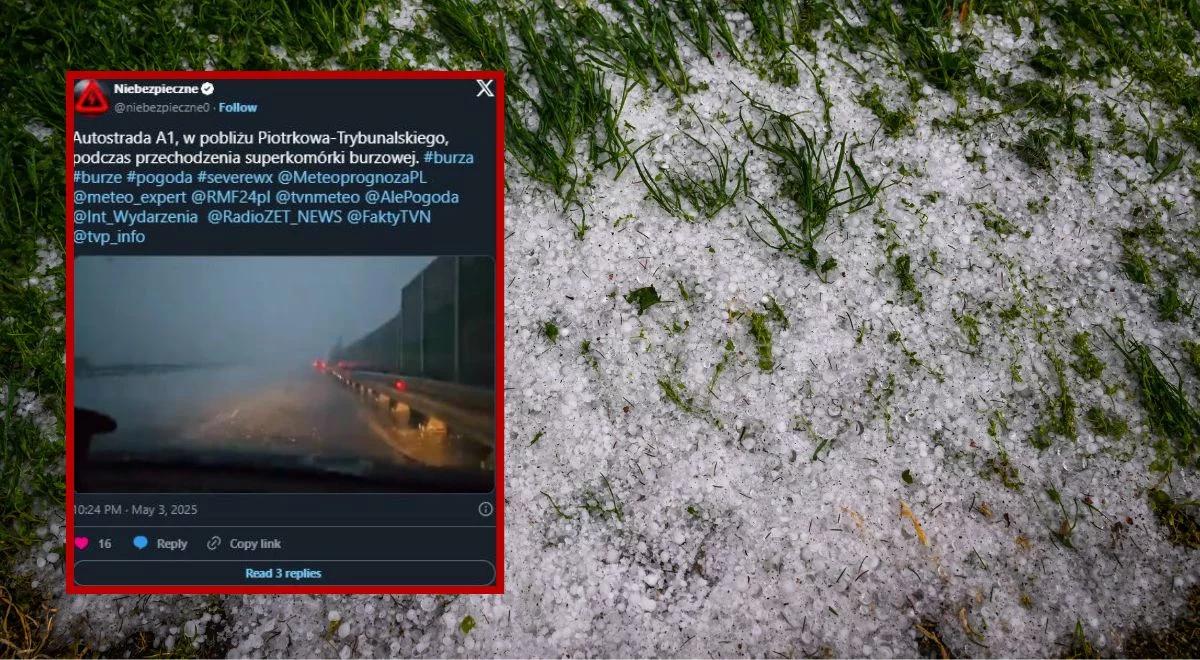 Grad zbombardował kierowców na A1. Powgniatane maski, uszkodzone samochody