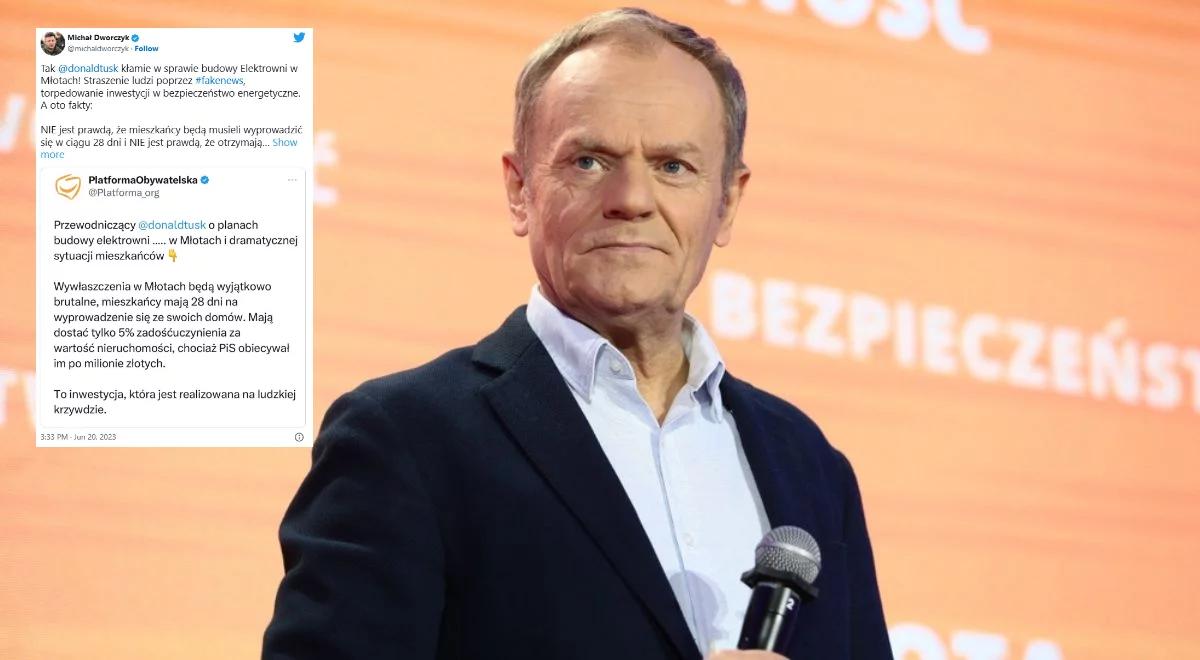 "Donald Tusk kłamie ws. budowy elektrowni w Młotach". Michał Dworczyk dementuje fake newsa lidera PO