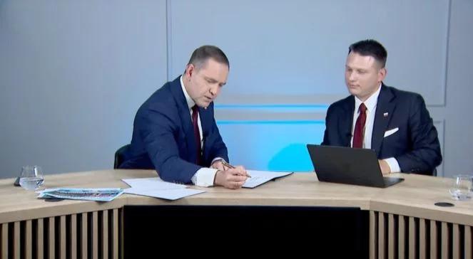 Nawrocki podpisał deklarację Mentzena. Transmisja rozmowy 