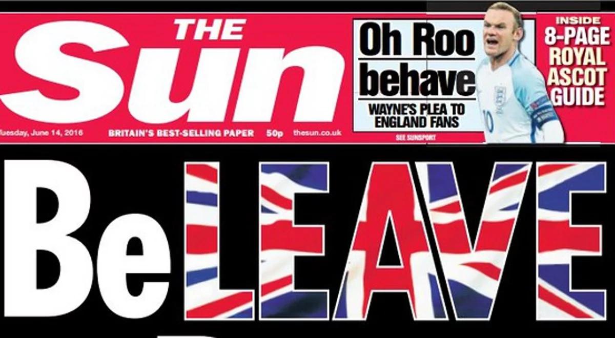 Najpopularniejszy brytyjski dziennik "The Sun" opowiedział się za Brexitem