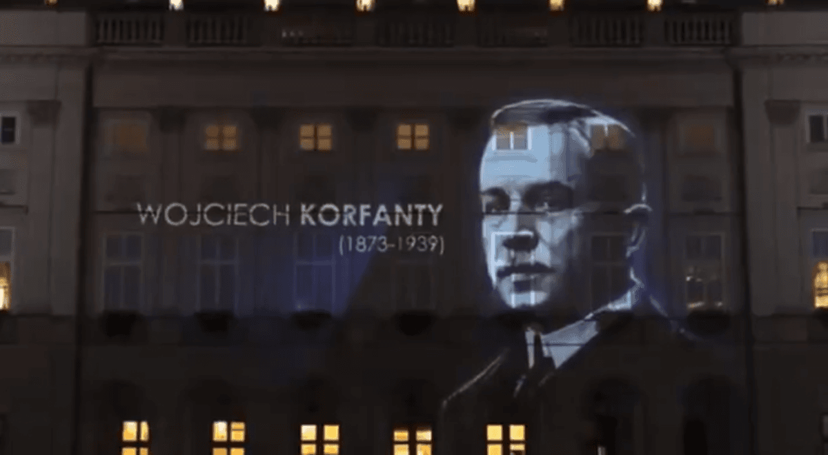 Na fasadzie Pałacu Prezydenckiego wyświetlono wizerunek Wojciecha Korfantego