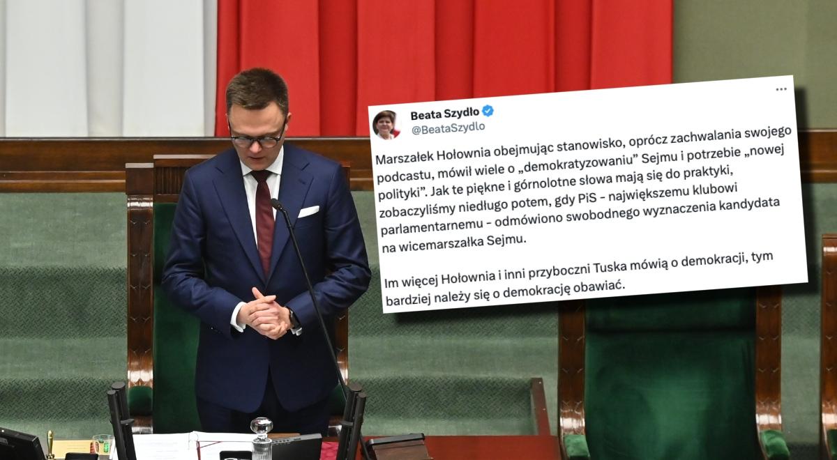 "Należy się obawiać o demokrację". Beata Szydło komentuje wybór Szymona Hołowni na marszałka Sejmu