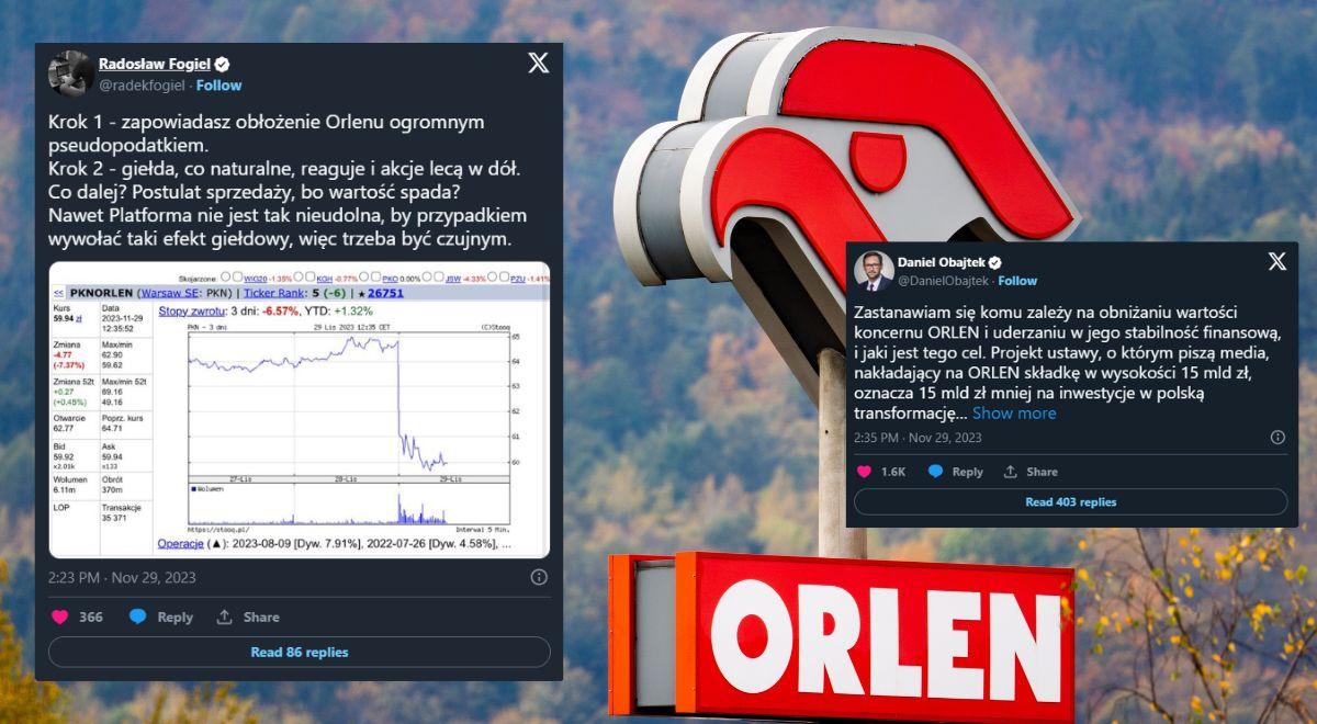 Akcje PKN Orlen spadają po zapowiedziach opozycji. Obajtek: to uderzenie w stabilność finansową koncernu
