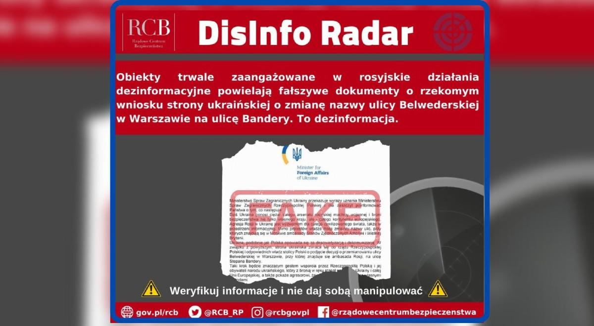Fake news o zmianie nazwy ulicy Belwederskiej. RCB ostrzega przed dezinformacją