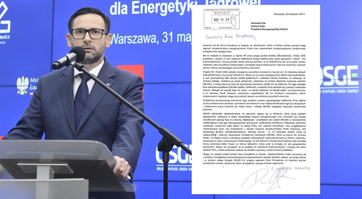 Obajtek skierował list do prezydenta ws. koalicji Tuska. Pisze o działaniach wymierzonych w stabilność finansową Orlenu