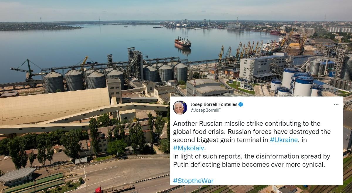 Zniszczony terminal zbożowy. Szef dyplomacji UE: Rosja przyczynia się do kryzysu żywnościowego na świecie