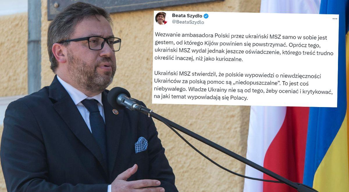 Beata Szydło: wezwanie ambasadora Polski przez ukraińskie MSZ to gest, od którego Kijów powinien się powstrzymać