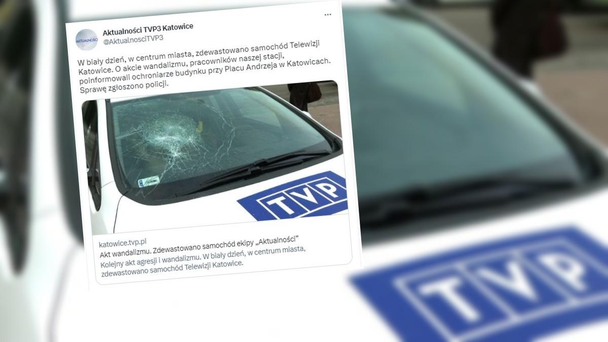 Atak na media publiczne. Zniszczony samochód ekipy TVP na Śląsku