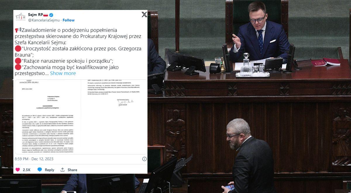 Skandal z udziałem Grzegorza Brauna. Kancelaria Sejmu skierowała wniosek do prokuratury