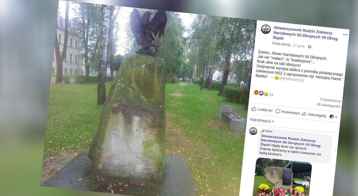 "Ordynarnie wycięli tablicę". W Żywcu zdewastowano pomnik żołnierzy NSZ