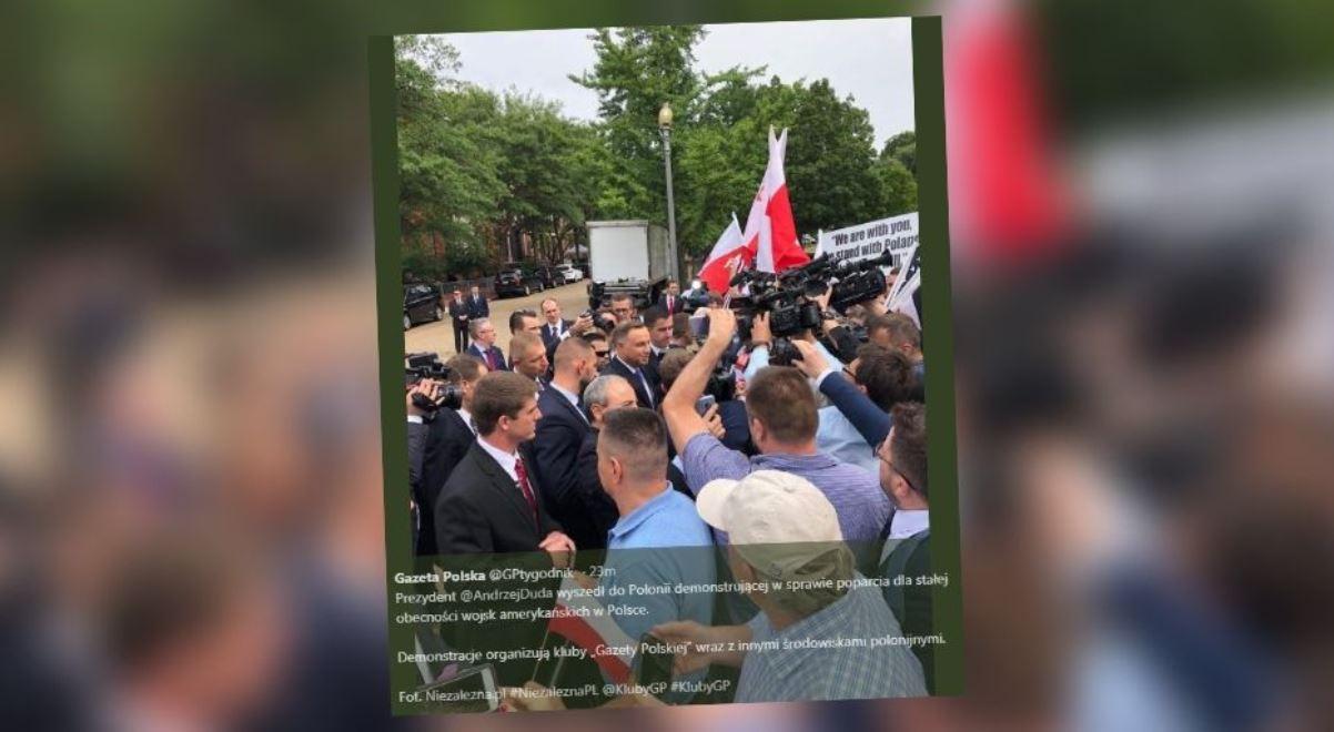 Waszyngton: manifestacja poparcia Polonii dla Fortu Trump. Prezydent Andrzej Duda wyszedł do demonstrujących