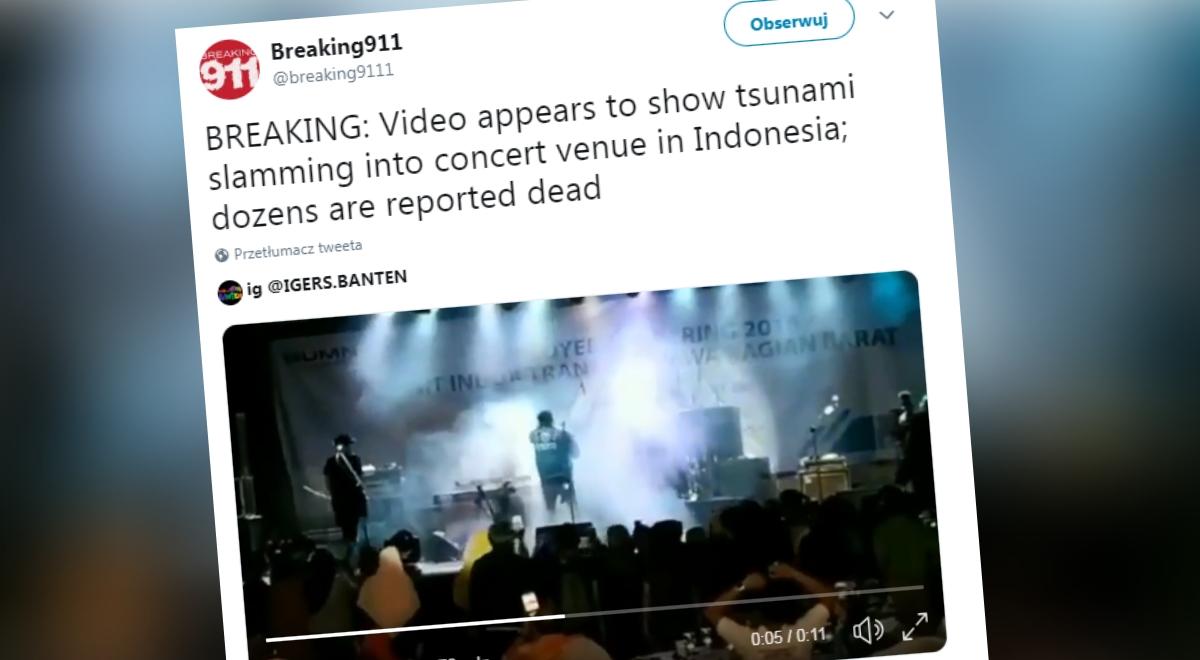 Tsunami w Indonezji: dramatyczne nagranie, fala pochłonęła zespół i widzów na koncercie