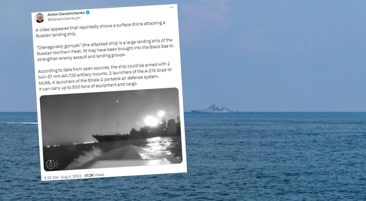 Atak ukraińskich bezzałogowców na bazę rosyjskiej Floty Czarnomorskiej. Uszkodzono okręt desantowy