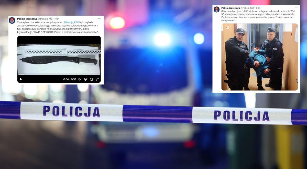 Warszawa: mężczyzna atakował przechodniów maczetą. Policja ujawnia kulisy zatrzymania. "Ukrywał się w namiocie"