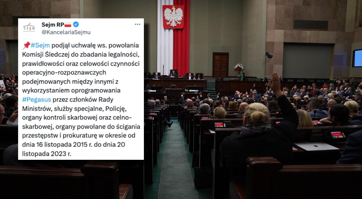Sejm powołał komisję śledczą ds. Pegasusa. Odrzucono poprawkę Prawa i Sprawiedliwości