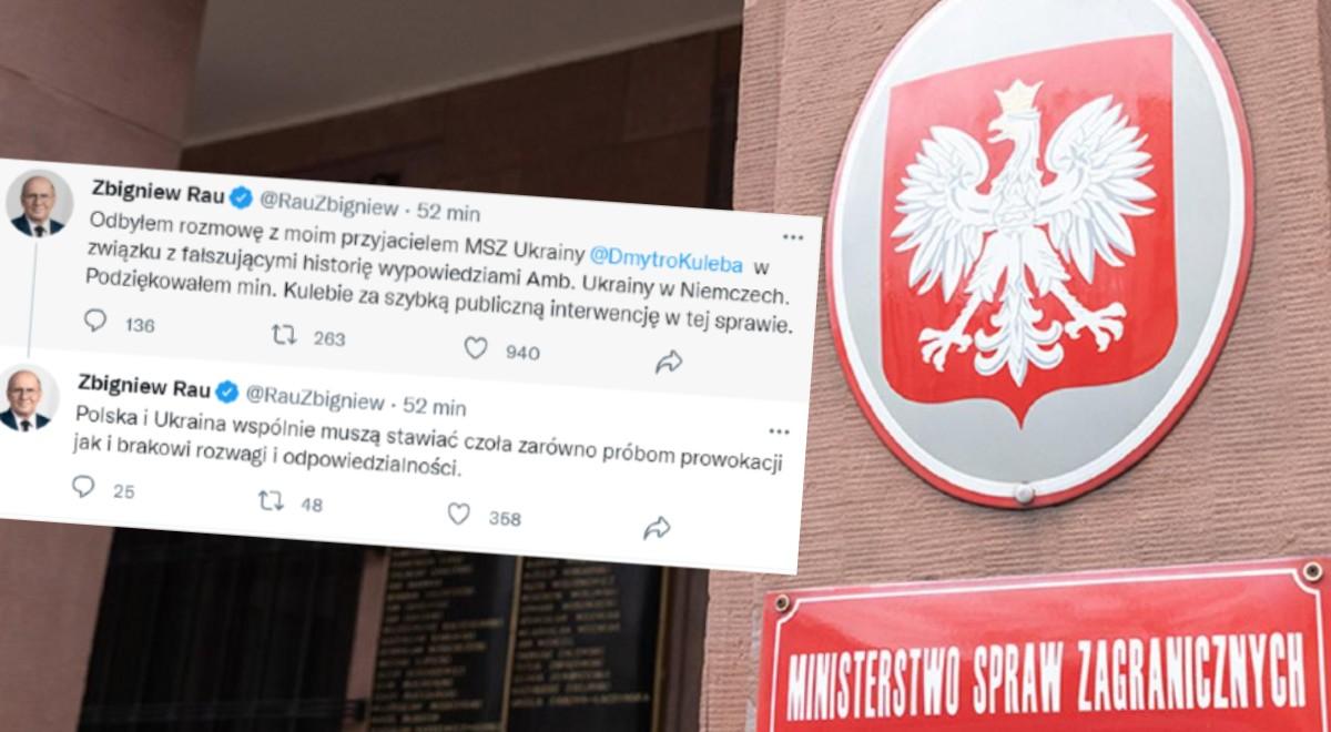Stanowcza reakcja Polski na słowa ukraińskiego dyplomaty. Zbigniew Rau rozmawiał z Dmytro Kułebą